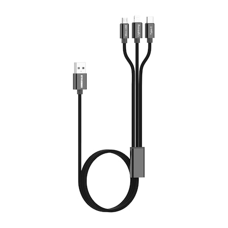 Emerald Black 6FT 3 in 1 USB Charging Cable 2.4A, Universal Fast Charging Cord Connector EE-316-BLK